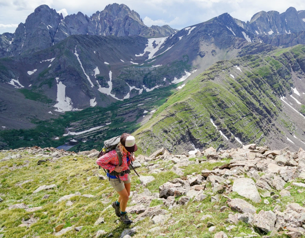 Christy Mahon, Stio Ambassador, hiking in the Sangre de Cristo Mountains